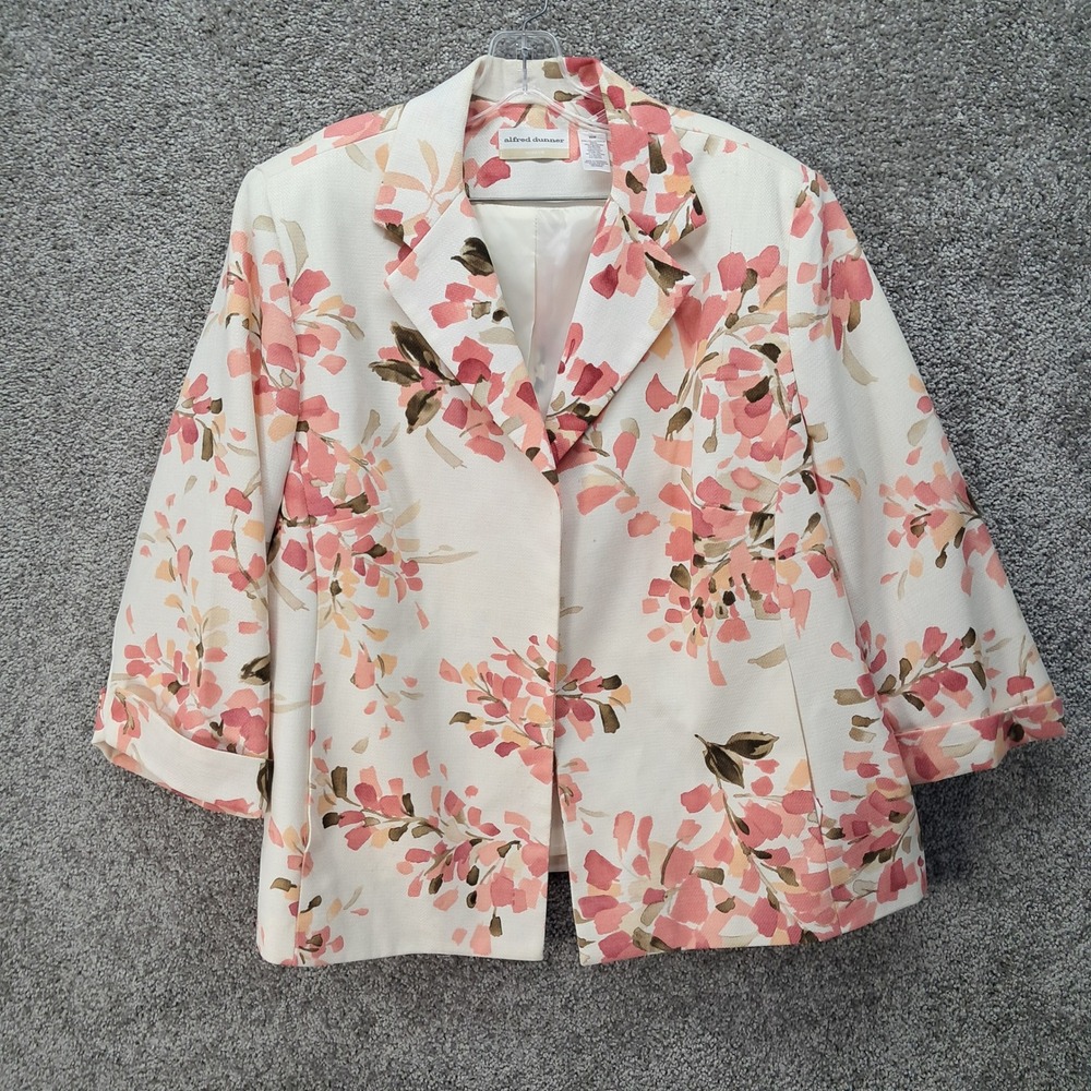 Alfred Dunner Woman Pink Floral Blazer 20W Plus Size 3/4 Sleeve Professional